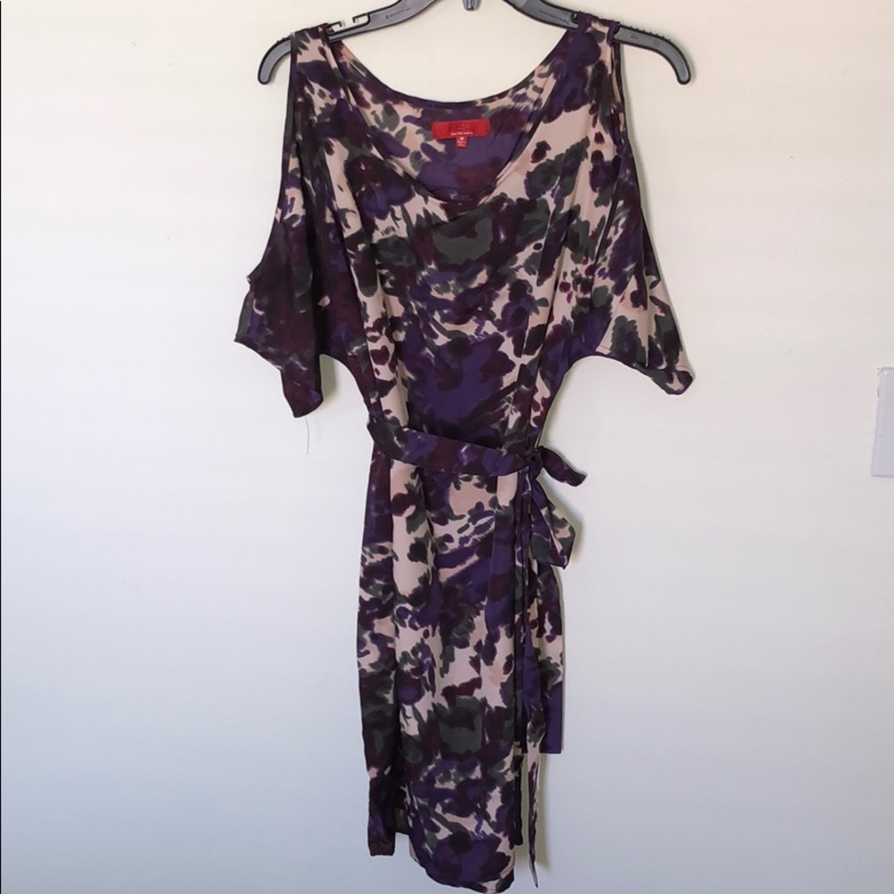 Saks cold shoulder silk cocktail dress